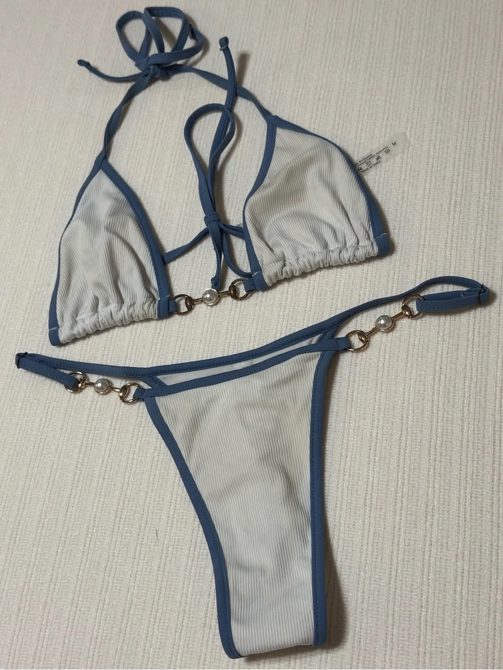 SHEIN Bikini / Gold Pear Hardware / Blue & White / Medium
